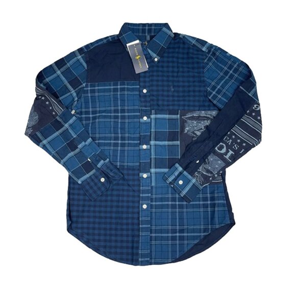 NEW $198 Polo Ralph Lauren Patchwork Shirt! S or M Blue With US Stars & Stripes - Picture 1 of 3